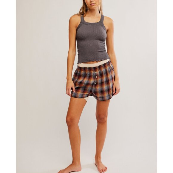 🆕 FREE PEOPLE Sunday Afternoon Boxer Shorts / Brown Combo - Picture 2 of 7
